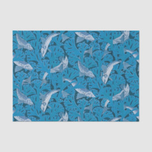 Antiker Blauer Fisch und Seetang: Art Nouveau-Mari Seidenpapier