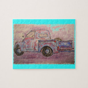 antiker blauer Patina-LKW Puzzle
