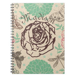 Antiker Blumengarten mit Rosen Notizblock