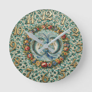 Antiker Blumenmosaik-Zodiak-Fische Runde Wanduhr