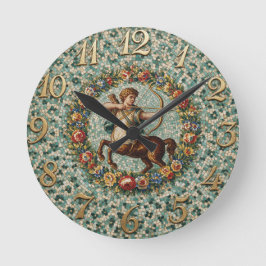 Antiker Blumenmosaik-Zodiak-Schütze Runde Wanduhr