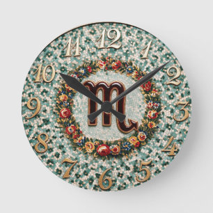 Antiker Blumenmosaik-Zodiak-Skorpion Runde Wanduhr
