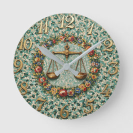 Antiker Blumenmosaik-Zodiak Waage Runde Wanduhr