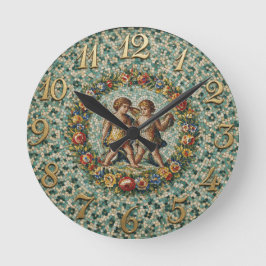 Antiker Blumenmosaik-Zodiak Zwillinge Runde Wanduhr