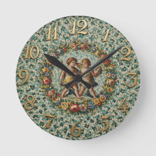 Antiker Blumenmosaik-Zodiak Zwillinge Runde Wanduhr