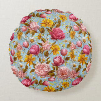 Antiker Blumenprint Rundes Kissen
