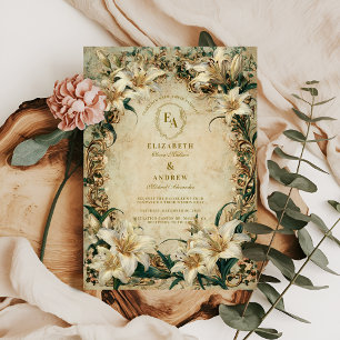 Antiker Blumenrahmen Elfenbeinlilie Hochzeit Einladung