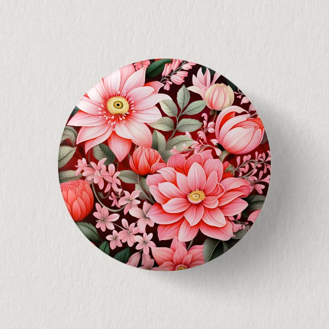 Antiker Botanischer Blütenreicher Blumengarten Button (Vorderseite)