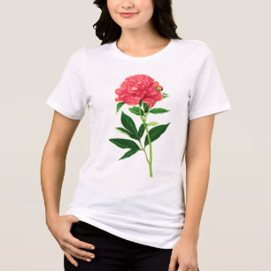 Antiker botanischer Druck, Korallenrosa Pfingstros Tri-Blend Shirt