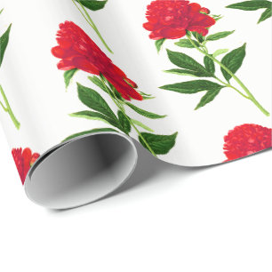 Antiker botanischer Druck, tiefrote Pfingstrose Geschenkpapier