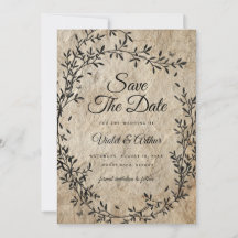 Antiker botanischer Kranz Hochzeit Save The Date