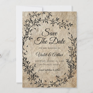 Antiker botanischer Kranz Hochzeit Save The Date Einladung