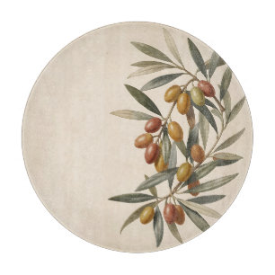 Antiker botanischer Olivenzweig Oliven Schneidebrett
