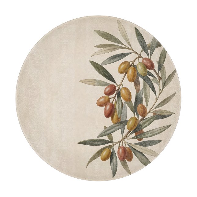 Antiker botanischer Olivenzweig Oliven Schneidebrett (Vorderseite)