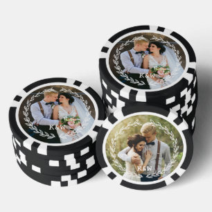 Antiker botanischer Rahmen mit monogrammtem Foto Pokerchips
