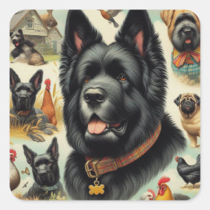 Antiker Bouvier des Flandres Nahtlos Quadratischer Aufkleber