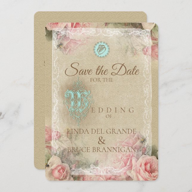 Antiker Brief - Save the Date Karte (Vorne/Hinten)