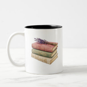 Antiker Bücherstapel mit Lavendel Cozy Cottageco Zweifarbige Tasse