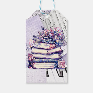Antiker Bücherstapel und Rosen Geschenkanhänger