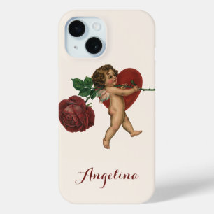 Antiker Cherub und viktorianische Rose zum Valenti iPhone 15 Hülle