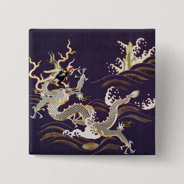 Antiker chinesischer Drache auf See Button (Vorderseite)