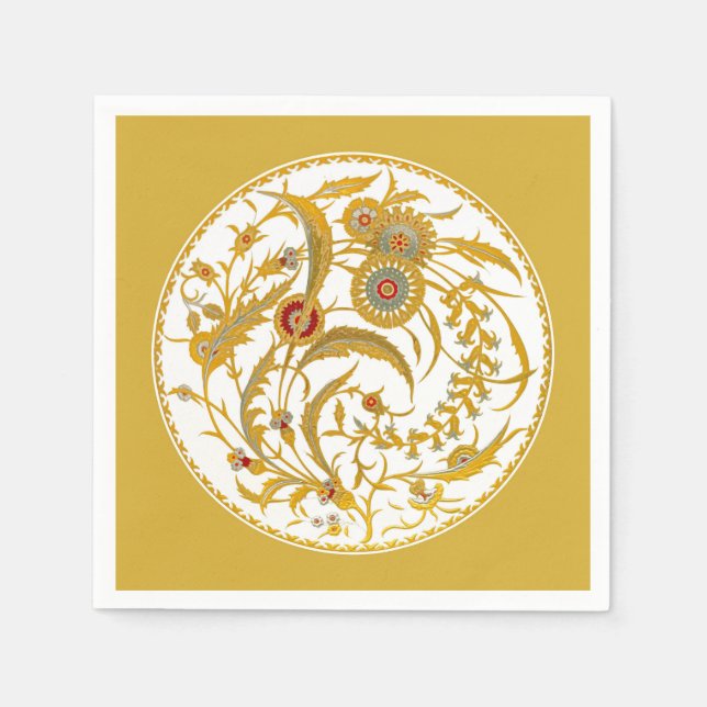 Antiker Chinesischer Jakobsblume - Senf Gold Serviette (Vorderseite)