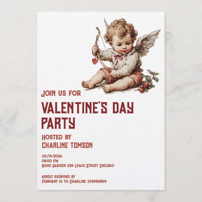 Antiker Cupid mit Herz-Bogen Einladung (Vorderseite)