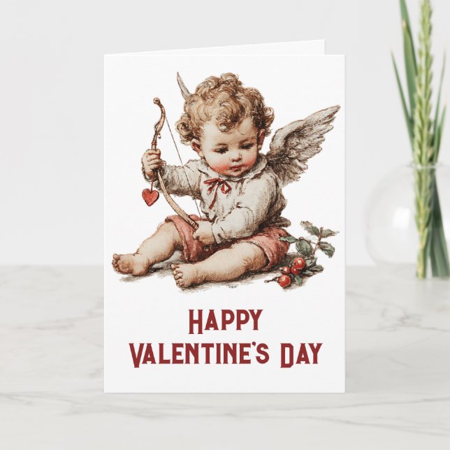 Antiker Cupid mit Herz-Bogen Karte (Vorderseite)