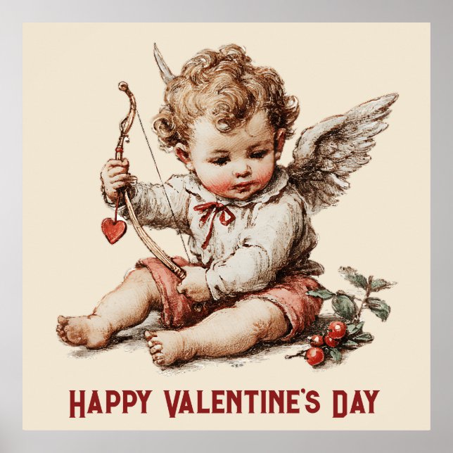 Antiker Cupid mit Herz und Bogen Poster (Vorne)