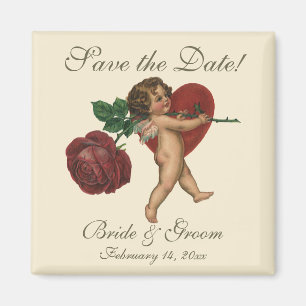 Antiker Cupid mit roter Rose und Herz - Heiratsant Magnet