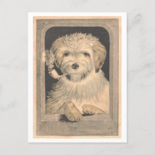 Antiker Currier & Ives Hund raucht eine Pfeife Postkarte