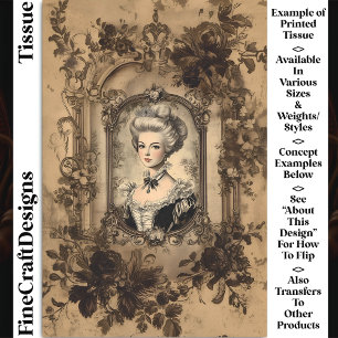 Antiker Damen Barock Rahmen Sepia CW9L Decoupage Seidenpapier
