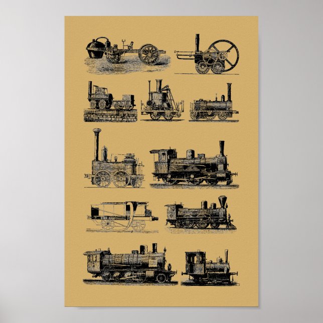 Antiker Dampflok Motor Lokomotive "Steampunk" Art Poster (Vorne)