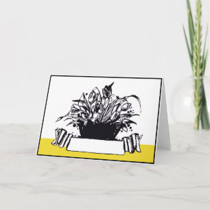 Antiker Deco-Holzschnitt-Blumenkorb Feiertagskarte