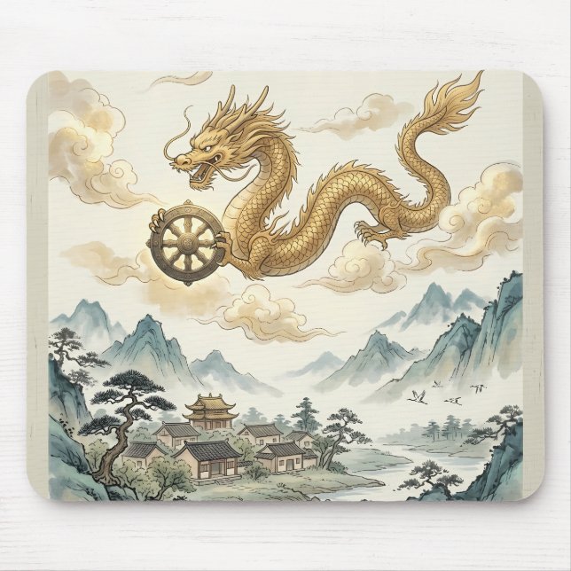 Antiker Drache und Dhamma-Rad-Mauspad - Histor Mousepad (Vorne)