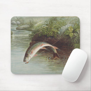 Antiker Druck eines springenden Bachforellen beim Mousepad