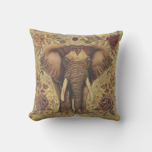 Antiker Elefant, Vintage-Elefant Blumenmuster Kissen