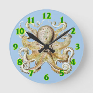 Antiker Ernst Haeckel Oktopus Nautisches Meer Lebe Runde Wanduhr