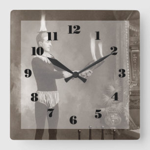 Antiker Feuerschwinger Quadratische Wanduhr