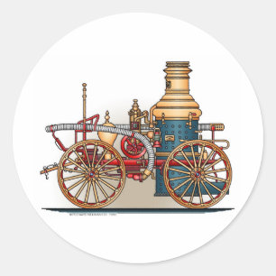 Antiker Feuerwehrwagen-Dampf-Pumpen-Aufkleber Runder Aufkleber