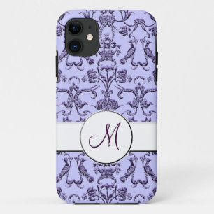 Antiker florentinischer Damast (Monogramm) (Lila) iPhone 11 Hülle