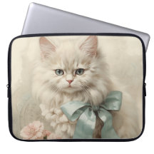 ANTIKER FLUFFIGER WEISER KATZE MIT BLUMEN