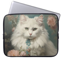 ANTIKER FLUFFIGER WEISER KATZE MIT BLUMEN