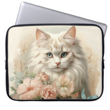 ANTIKER FLUFFIGER WEISER KATZE MIT BLUMEN