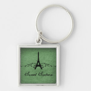 Antiker französischer Keychain Sweet 16 mit Orname Schlüsselanhänger