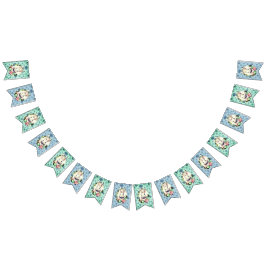 Antiker französischer Landhase & Blaue Botanik Wimpelkette