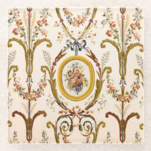 Antiker französischer Rokoko Flora Goldmedaille Glasuntersetzer