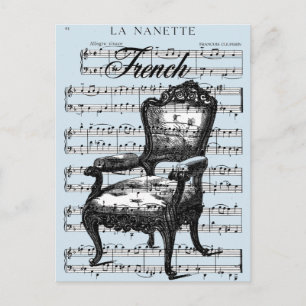 Antiker französischer Stuhl und Musik Postkarte