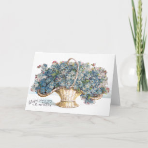 Antiker Geburtstags-Perlenkorb mit blauen Blumen Karte