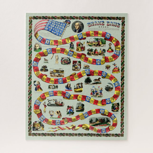 Antiker George-Washington-Schlangenspiel-Brettdruc Puzzle (Vertikal)